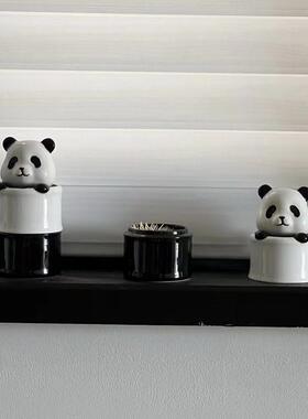2024新款可爱大熊猫陶瓷牙线牙签盒棉签收纳盒纸抽盒烟灰缸套装