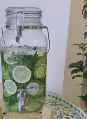 复古无铅冷饮玻璃水壶果汁罐带水龙头饮料桶啤酒酿果酒泡酒罐子