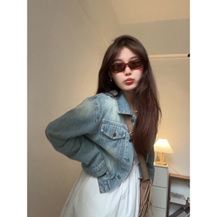 牛仔短外套韩版 气质上衣 宽松水洗牛仔女小个子春ins复古时尚