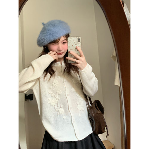 自留款！温柔风圆领长袖针织开衫女秋韩系宽松设计感慵懒短款上衣