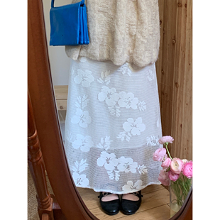 花朵经编布叠穿好物小鱼尾镂空半身裙中长裙 全松紧腰