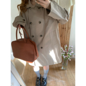 韩系设计感中长款 斗篷外套 娃娃领风衣春秋女宽松双排扣新款