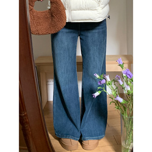 神裤！Chao显瘦！复古加绒微喇叭牛仔裤女秋冬弹力宽松高腰阔腿裤