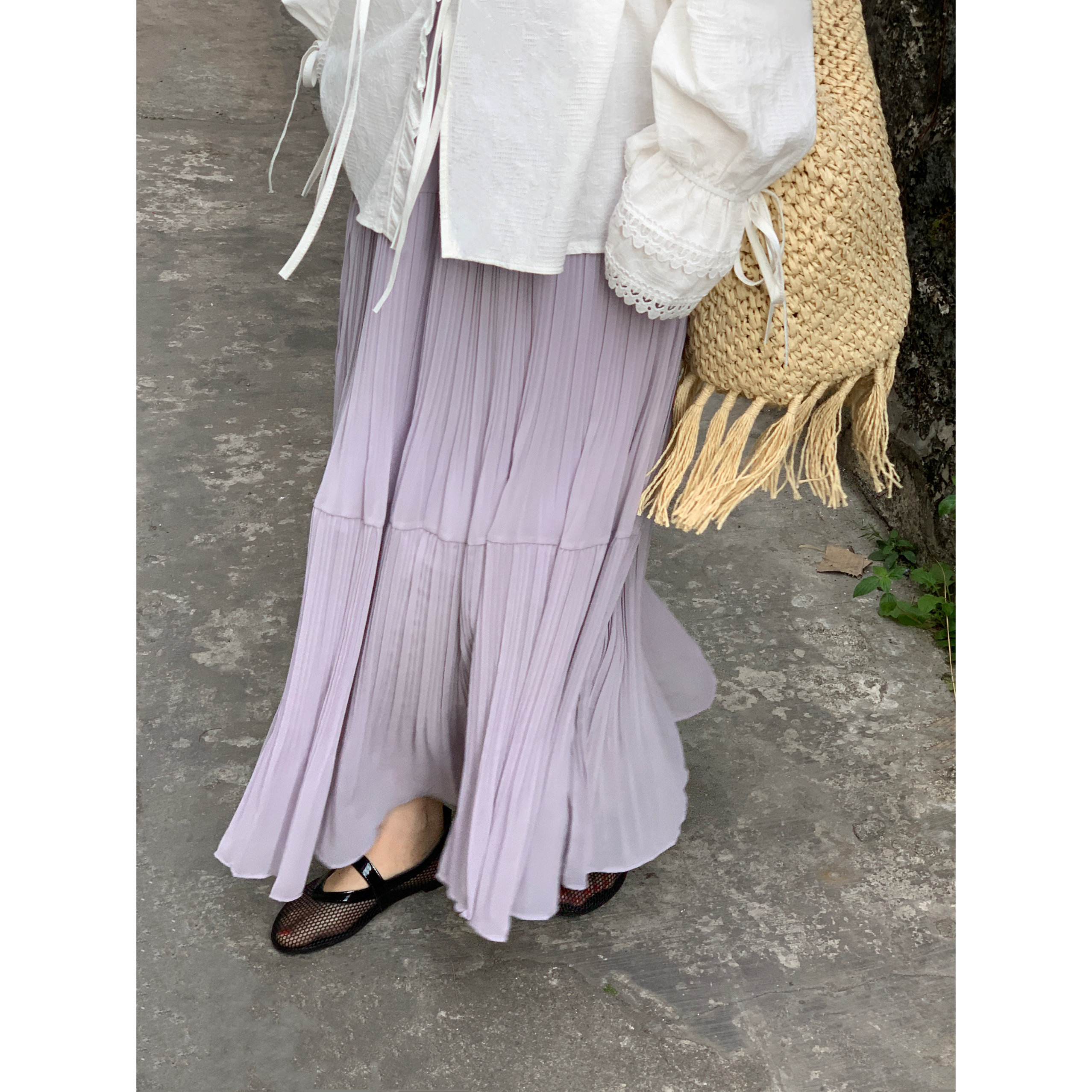 4米多用量！重工三角压褶拼接大裙摆半身裙女垂感无腰头裙子