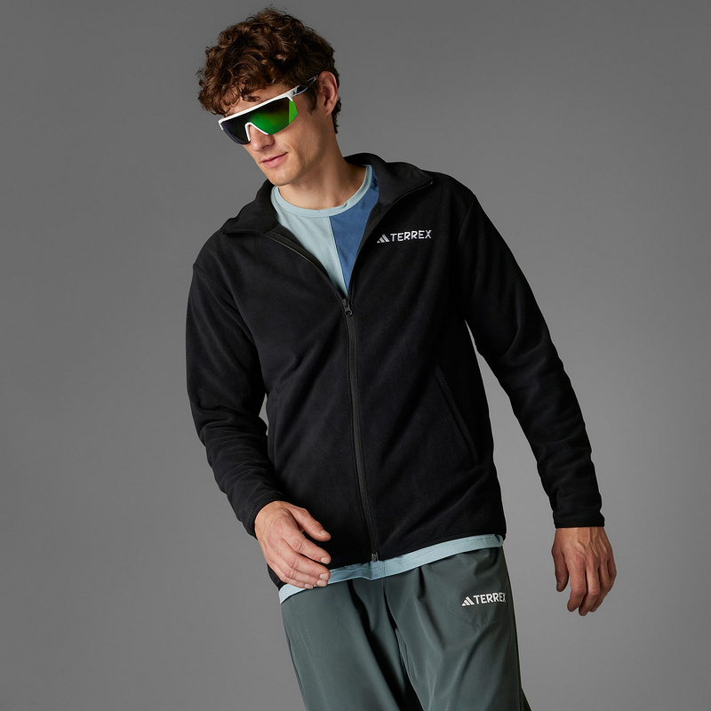 adidas阿迪达斯抓绒衣2025春男TERREX户外立领黑色针织夹克JP0795