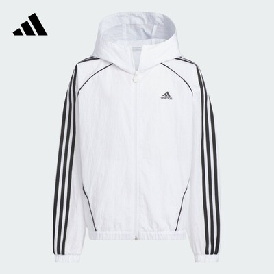adidas阿迪达斯休闲拒水防泼梭织连帽夹克外套大童秋季新款轻运动
