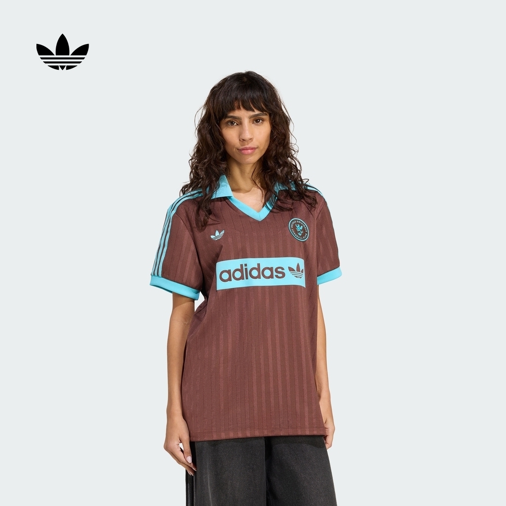 休闲足球风运动翻领短袖球衣女装新款adidas阿迪达斯三叶草JZ0848