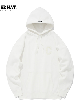 Covernat韩国潮牌连帽卫衣男女同款秋冬纯白色小C标加绒卫衣叠穿