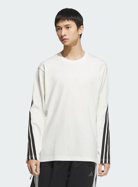 adidas阿迪达斯三条纹棉质上衣2025春男oversize长袖T恤 KC3889