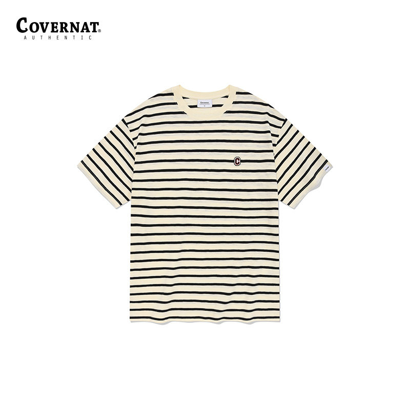 covernat韩国潮牌海军风条纹短袖男女情侣T恤2024春夏新款,男装,T恤,淘宝优惠券,粉丝福利购,淘宝优惠卷