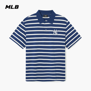 男女情侣经典 休闲短袖 MLB官方 学院风条纹polo衫 PQV03 24夏季 新款
