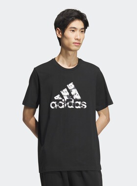 adidas阿迪达斯熊猫印花纯棉上衣圆领短袖T恤男装夏季新款轻运动