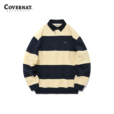 Covernat穿搭polo领卫衣情侣款春新品条纹休闲上衣