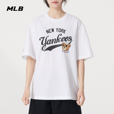 MLB白色短袖男女装2025夏季新款运动服透气休闲T恤3ATSE0253