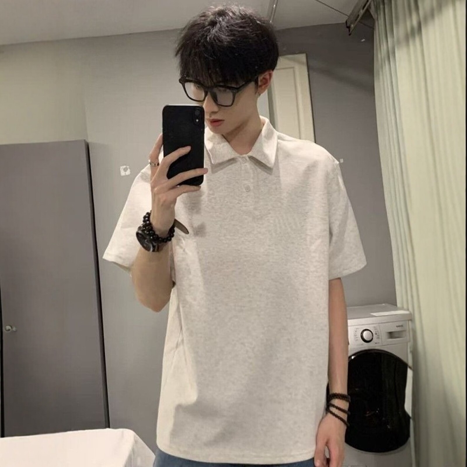 美式潮牌翻领POLO衫短袖T恤男款夏季高级感宽松半袖情侣正肩体恤