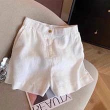 老钱风白色亚麻阔腿短裤女夏季薄款高腰显瘦百搭a字休闲五分裤子