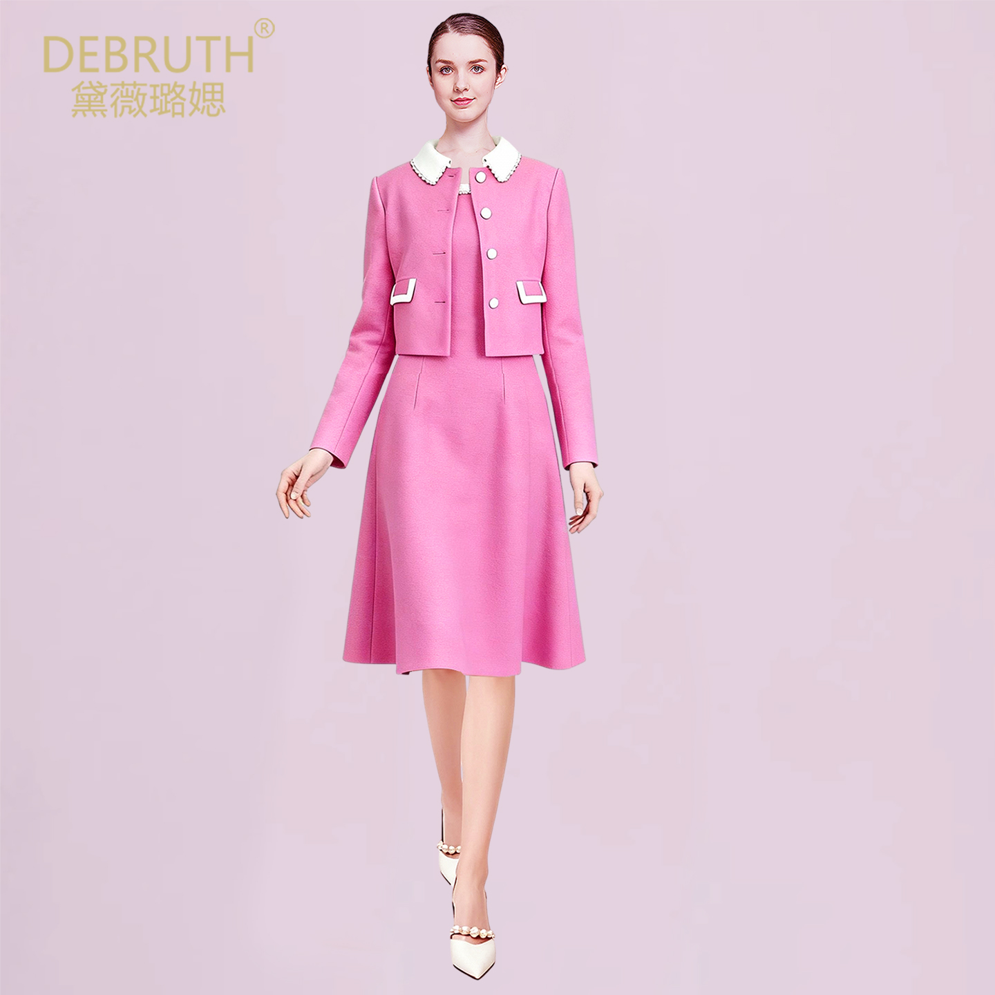 黛薇璐媤毛呢外套+背心裙2件套装