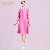 黛薇璐媤订珠毛呢外套配背心连衣裙女2026春新款 气质修身 2件套玫