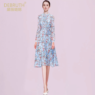 黛薇璐媤碎花雪纺长袖公主连衣裙