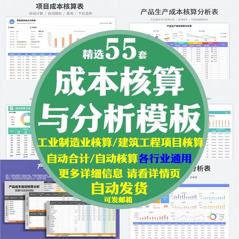 成本核算与分析excel表格管理制造业工建筑项目施产品程自动生成