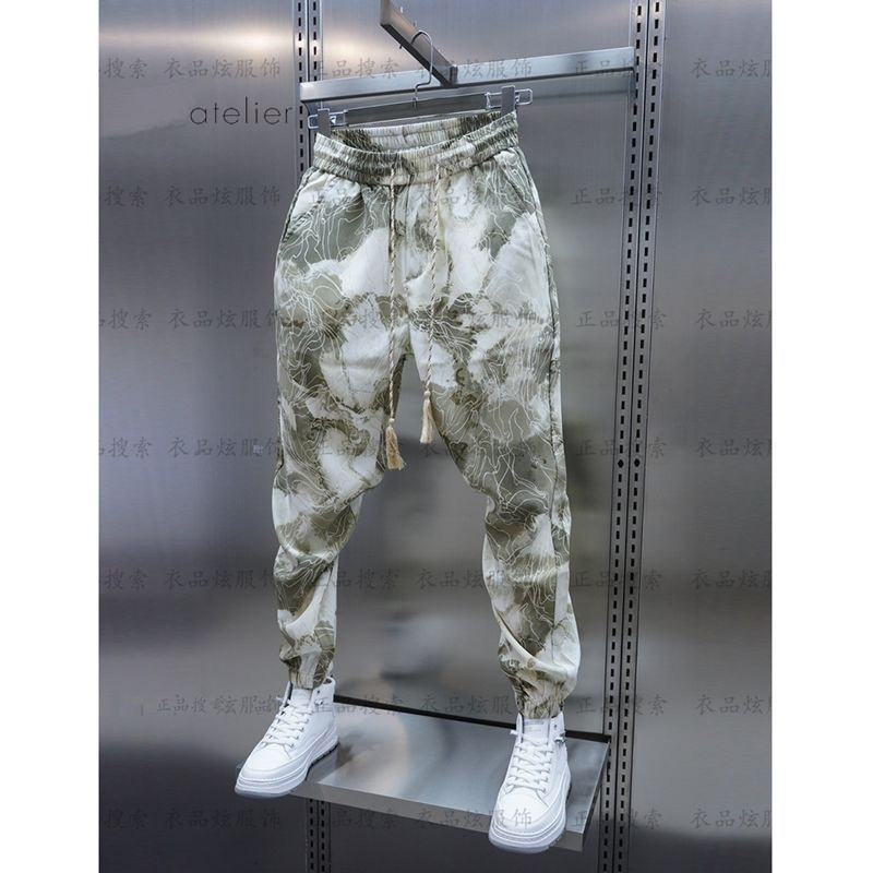 男士潮流印花拼色休闲裤夏季薄款国潮哈伦裤时尚百搭垂感九分裤子,男装,休闲裤,淘宝优惠券,粉丝福利购,淘宝优惠卷
