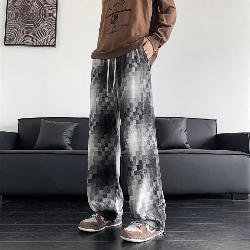 美式复古像素格裤子男秋冬款