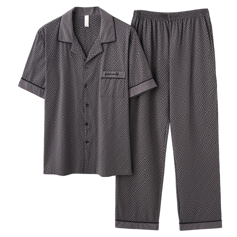 高档男士睡衣100纯棉短袖长裤夏季男款全棉加大码可外穿家居服4XL