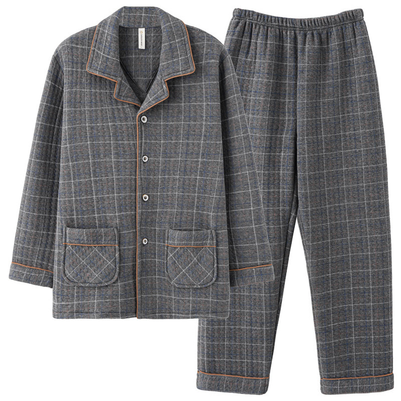 睡衣男士春秋款秋季纯棉加厚款长袖家居服秋冬款薄款夹棉薄棉夹层