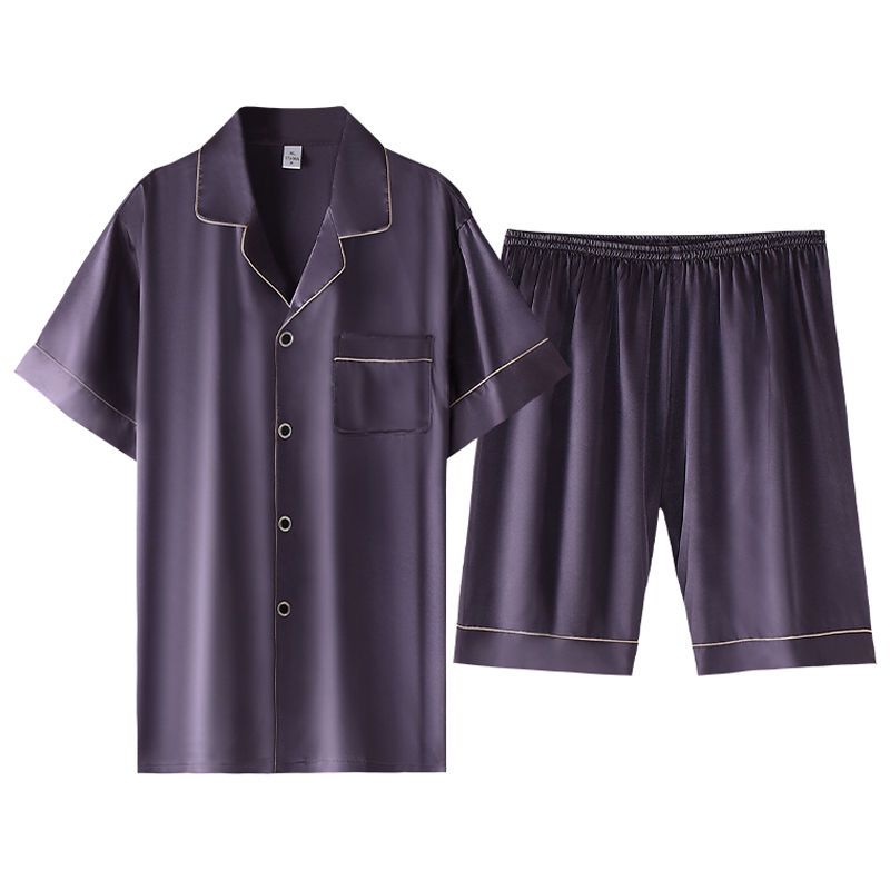 7A抗菌仿真丝睡衣男士夏天薄款短袖短裤夏季款冰丝绸家居服套装