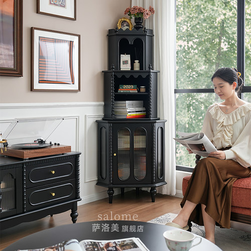 萨洛美式法式实木客厅卧室转角柜