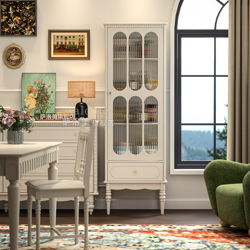 奶油白实木收纳柜边柜立柜酒柜