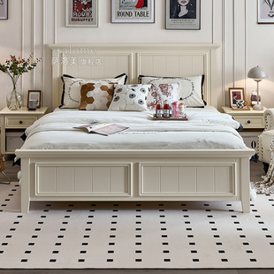纯美式全实木床奶油白色轻奢简约法式风小户型储物收纳主卧双人床
