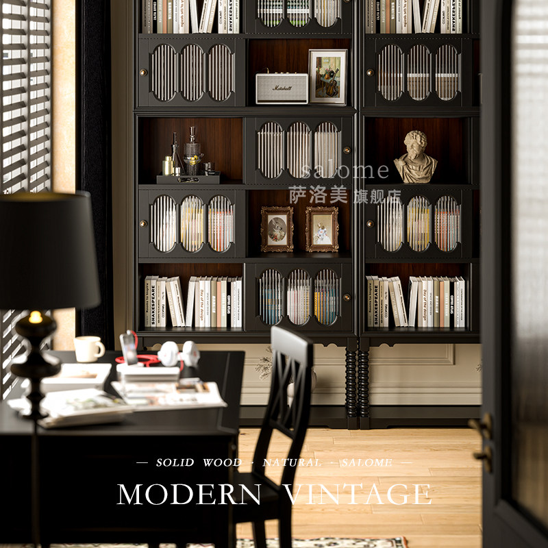 美式实木书柜储物柜靠墙一体法式客厅装饰柜酒柜中古餐边柜玄关柜,住宅家具,单个书柜,淘宝优惠券,粉丝福利购,淘宝优惠卷