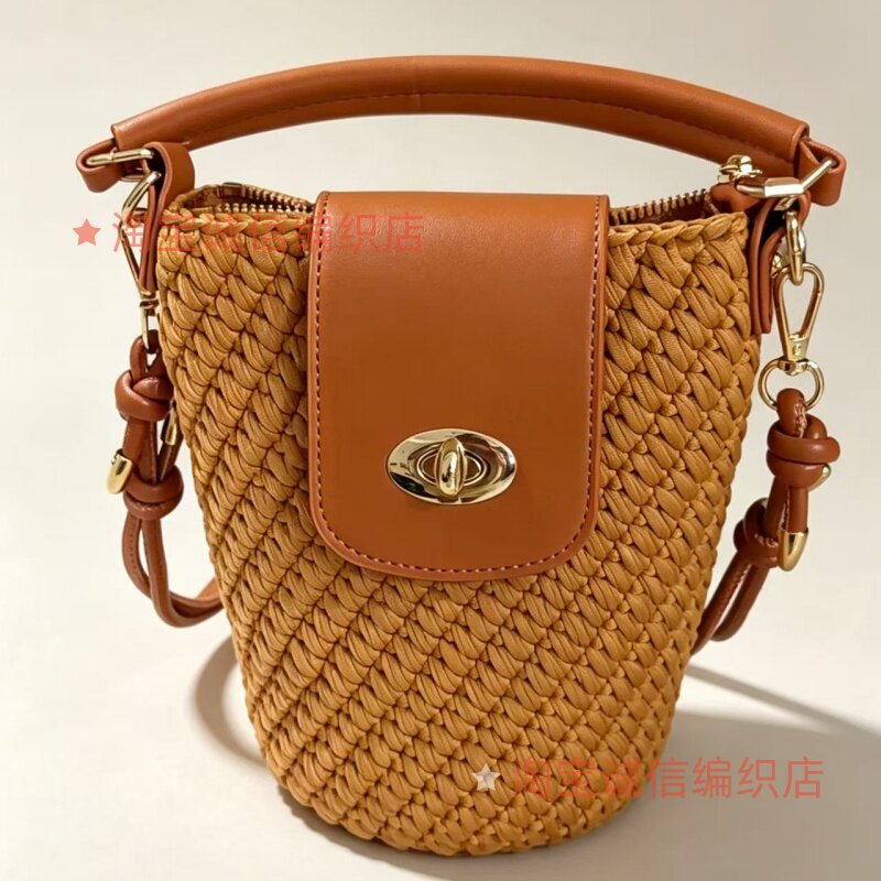 非成品新款布条线手机包水桶包diy编织钩针斜挎包纯手工材料包