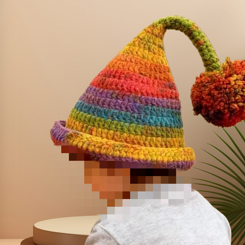 雪妃尔手编2号线粗毛线滟秋同款手工编织diy材料包彩虹色精灵帽子