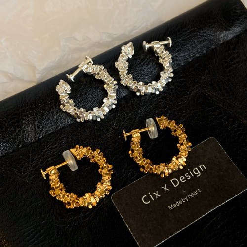 CIX光晕/碎银复古耳钉一体螺旋耳夹无耳洞耳环女百搭日常耳饰简约