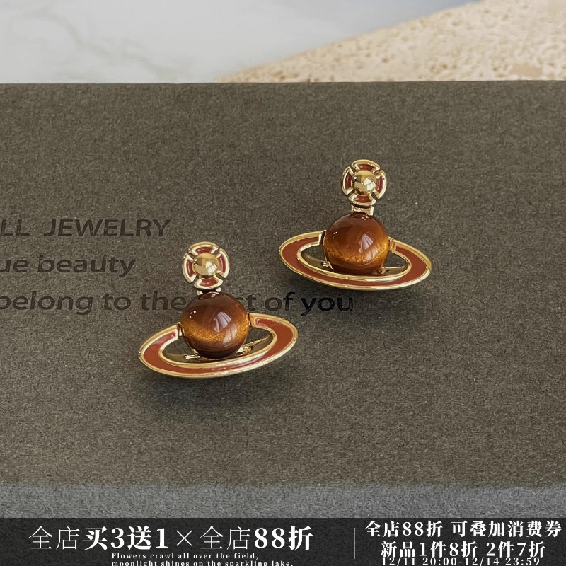 CIX土星/美拉德色系星球耳环蚊香盘耳夹无耳洞独特耳饰耳钉银秋冬