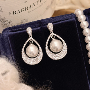 CIX云汀/巨好看耳坠水滴形耳饰蚊香盘耳夹无耳洞珍珠耳钉精致耳环