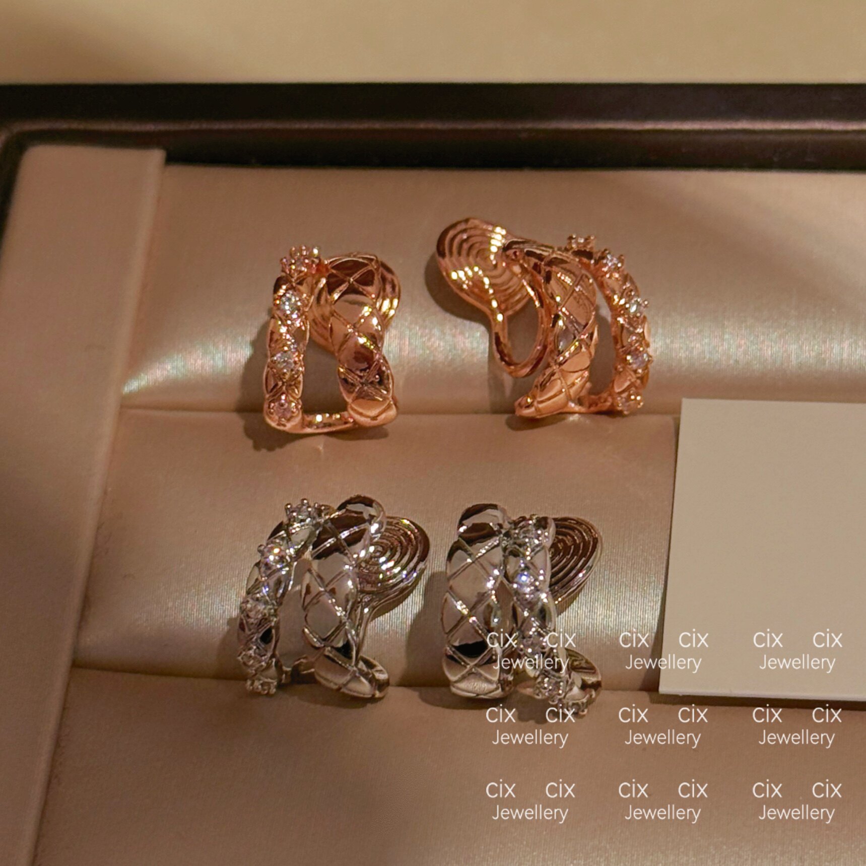 CIX庄园/简约银色金属菱格耳饰蚊香盘耳夹女无耳洞高级感耳钉耳环