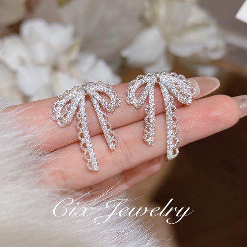 CIX花边/银色蝴蝶结独特耳饰蚊香盘耳夹女无耳洞耳环小众甜美耳钉