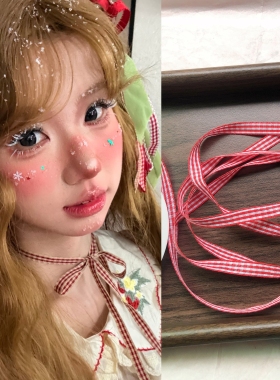 2025秋冬款酒红色格子颈带绳系带