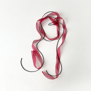 复古纯欲红色蕾丝细长条丝巾女装饰飘带辣妹春夏叠戴层次感颈饰韩