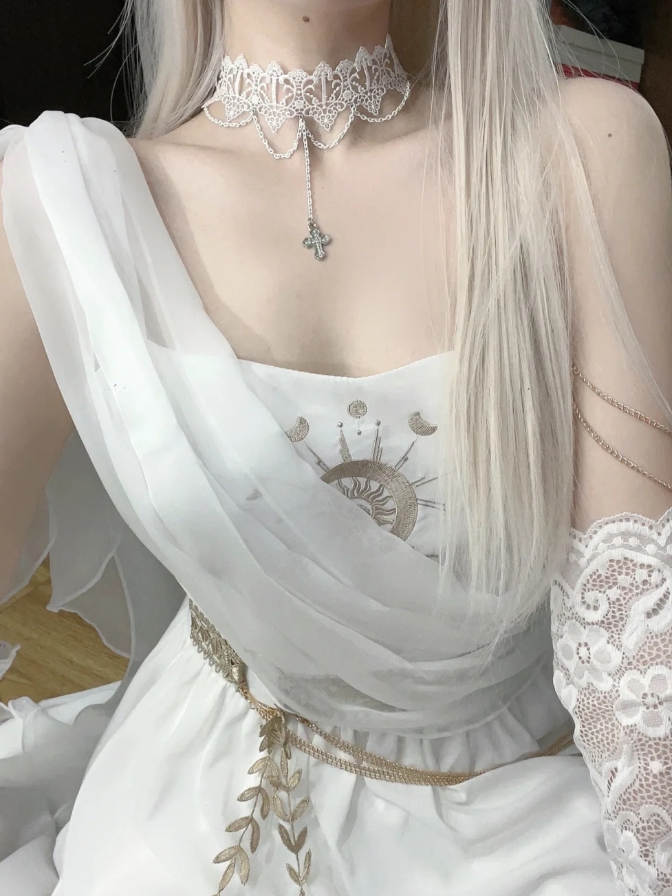 蕾丝白色十字架洛丽塔流苏choker