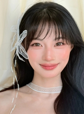 超仙纯欲蕾丝叠戴层次感飘带丝巾