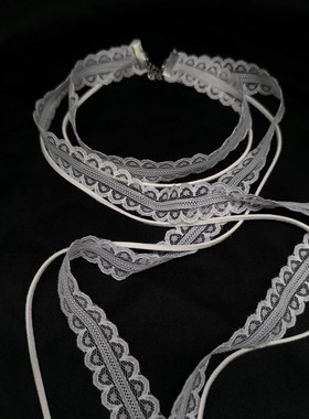 叠戴纯欲风韩系白色蕾丝飘带细窄