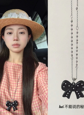 走秀T台颈链黑色波点蝴蝶结项链