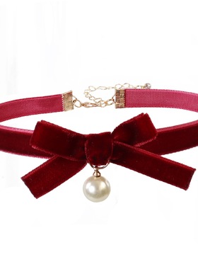 锁骨链项链纯欲新年酒红色颈链黑