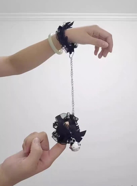 纯欲情侣手铐蝴蝶结铃铛手链黑色