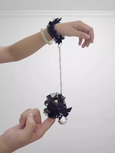 纯欲情侣手铐蝴蝶结铃铛手链黑色蕾丝脚链手环cos链子道具洛丽塔