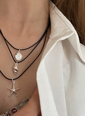 黑色皮绳金属爱心海星贝壳海螺